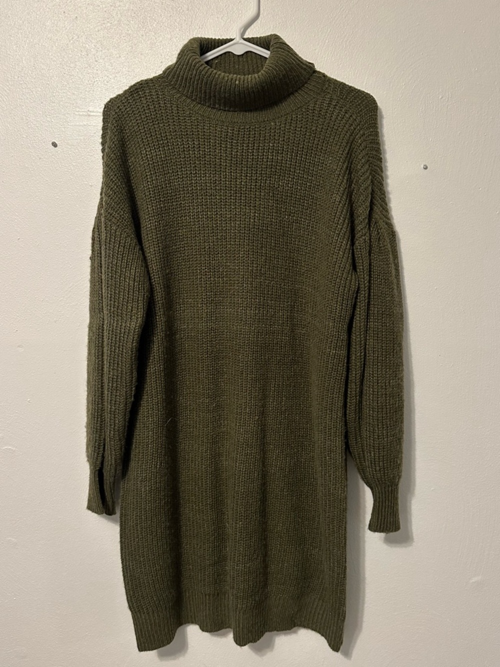 Olive Green Turtleneck Sweater Dress - Women